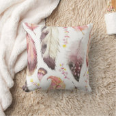 ピン数々のク・マウブ・ボーホ色の羽毛印刷枕 クッション (ブランケット)