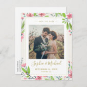 ピン素朴クのフローラ写真保存日招待状 ポストカード (正面/裏面)