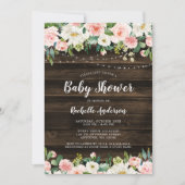 ピン素朴クフローラのひも灯少女のベビーシャワー 招待状 (正面)