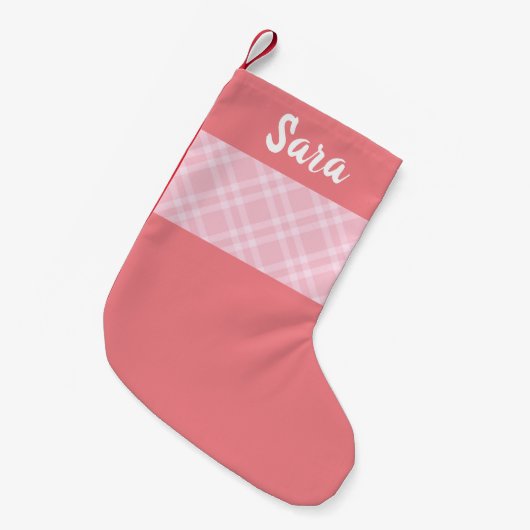 ピン素朴ク格子パーソナライズされた板 スモールクリスマスストッキング (正面 (吊り時))