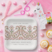 ピン素朴ク・グリーン・フローラペイズリー・モチ結婚ーフ ペーパープレート (パーティー)