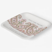 ピン素朴ク・グリーン・フローラペイズリー・モチ結婚ーフ ペーパープレート (傾斜あり)