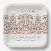 ピン素朴ク・グリーン・フローラペイズリー・モチ結婚ーフ ペーパープレート (正面)