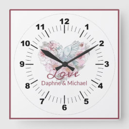 ピン素朴ク·シモダンック·ハート·スクリプト スクエア壁時計