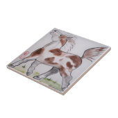 ピン絵を描トポニー茶色の白馬の動物芸術 タイル (側面)