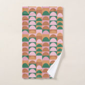 ピン自然クと緑のジオメトリシェイプパターン バスタオルセット (ハンドタオル)