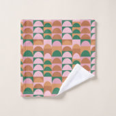 ピン自然クと緑のジオメトリシェイプパターン バスタオルセット (ウォッシュタオル)