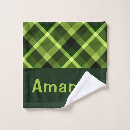 ピーエレガントグリーンプレイドモノグラムワッシュクロス ウォッシュタオル (ウォッシュタオル)