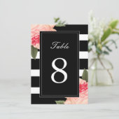 ピーオニーのテーブルナンバー付きブラック＆ホワイトのストライプ 招待状 (スタンド正面)