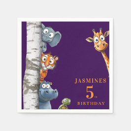 ピーカブー動物の誕生日パーティ用ナプキン スタンダードカクテルナプキン