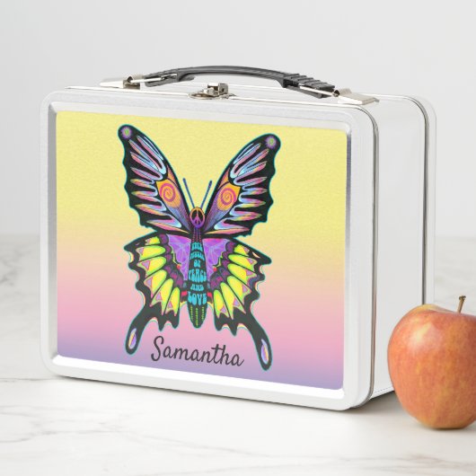 ピーカラフルスバタフパーソナライズされたライ メタルランチボックス (インサイチュ)