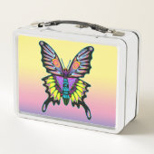 ピーカラフルスバタフパーソナライズされたライ メタルランチボックス (裏面)