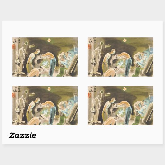 ピーカー日本のの発声、ウェダーの水彩画 長方形シール (シート)