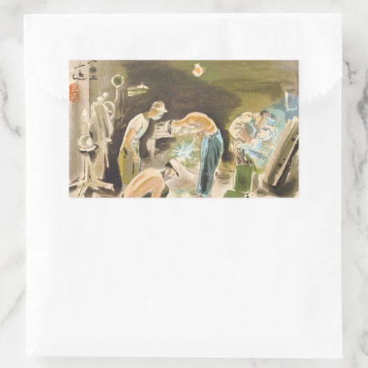 ピーカー日本のの発声、ウェダーの水彩画 長方形シール (バッグ)