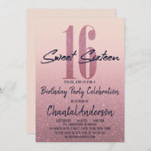 ピーガーリーチピンクフェイクグリッターグラデーションSweet sixteen 招待状 (正面/裏面)