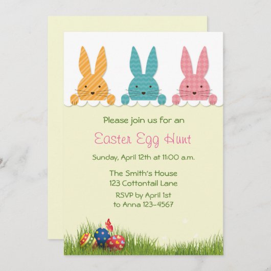 ピーキングイースターバニーズエッグ狩り 招待状 (正面/裏面)