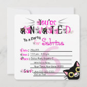 ピーキングキャッツピンク水玉模様パーティの招待状 招待状 (裏面)