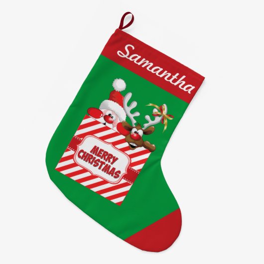 ピーキングサンタントインデアストッキング ラージクリスマスストッキング (正面 (吊り時))