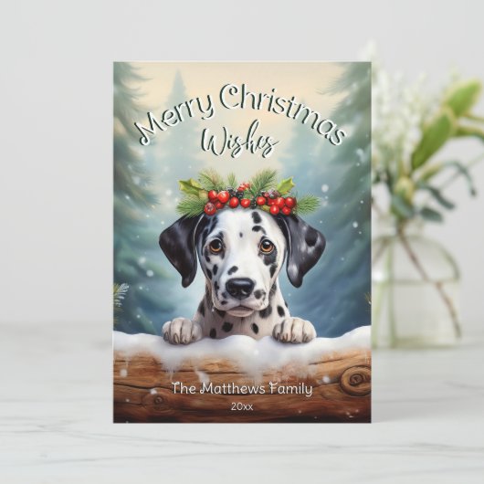 ピーキングダルマティアンインウッドランドフォレストペットポートレート シーズンカード (スタンド正面)