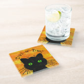 ピーキングブラックキャットハロウィーンウォーターカラーデザイン ガラスコースター (アングル)