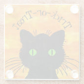 ピーキングブラックキャットハロウィーンウォーターカラーデザイン ガラスコースター (裏面)