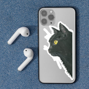 ピーキングブラックキャット子猫顔 シール