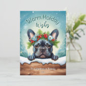 ピーキングブルフランスのドッグかわいいクリスマスペットポートレート シーズンカード (スタンド正面)