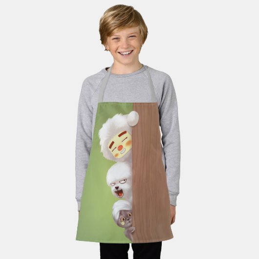 ピーキング・アニマルズ・トリオ エプロン (着用した状態)