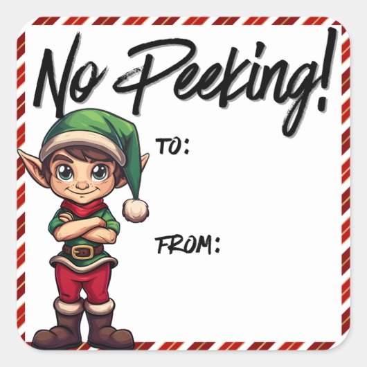 ピークなし小妖精や小人クリスマスラベルレッド スクエアシール (正面)