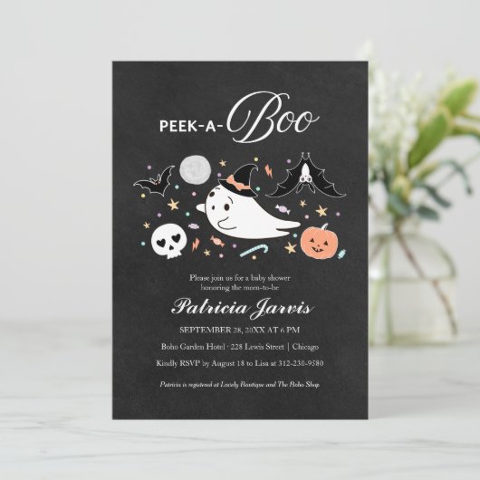 ピークアブーハロウィーンガールベビーシャワー招待状 招待状 (スタンド正面)