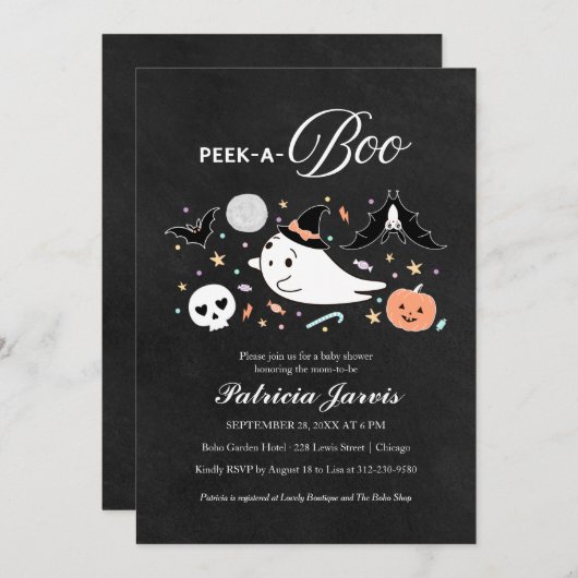 ピークアブーハロウィーンガールベビーシャワー招待状 招待状 (正面/裏面)