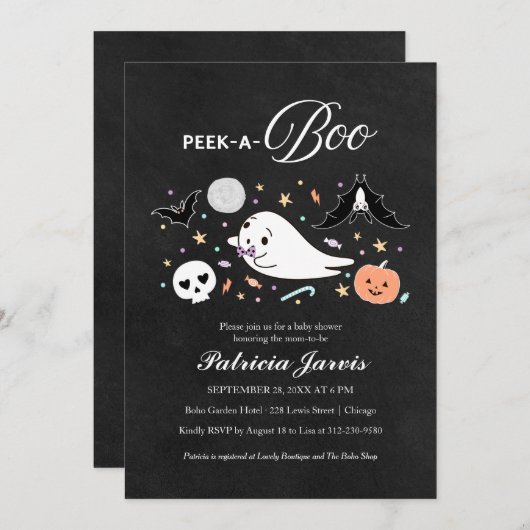 ピークアブーハロウィーンボーイベビーシャワー招待状 招待状 (正面/裏面)