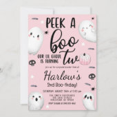 ピークアブー幽霊パステルピンクハロウィーン誕生日 招待状 (正面)