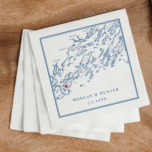 ピークスアイランドメーンカスコベイマップエレガントウェディング スタンダードカクテルナプキン