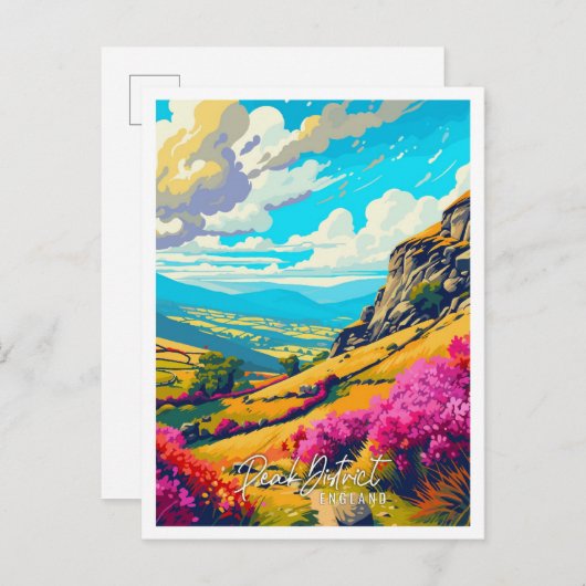 ピークディストリクトイングランドヴィンテージ旅行イラストレーション ポストカード (正面/裏面)