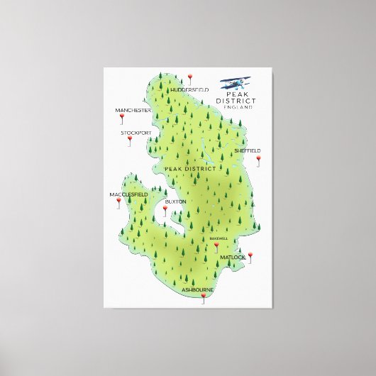 ピークディストリクト イングランド地図 キャンバスプリント (正面)