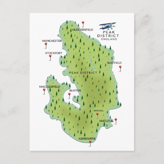 ピークディストリクト イングランド地図 ポストカード (正面)
