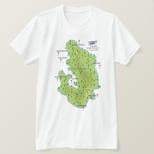 ピークディストリクト イングランド地図 Tシャツ (デザイン正面)
