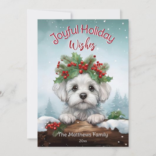 ピークマルチーズドッグ雪の森ペットポートレート シーズンカード (正面)