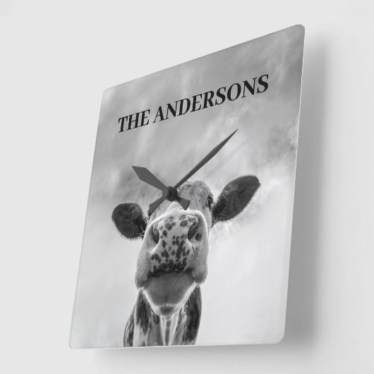 ピーク牛の雲白黒角壁時計 スクエア壁時計 (傾斜)