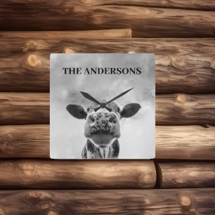 ピーク牛の雲白黒角壁時計 スクエア壁時計