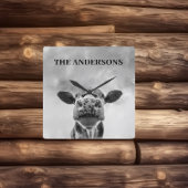 ピーク牛の雲白黒角壁時計 スクエア壁時計