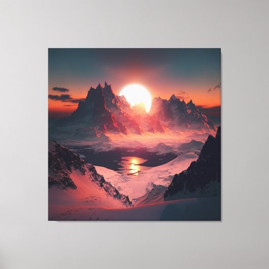 ピーク鮮やか：夕日の雪の山。 キャンバスプリント (正面)