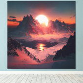 ピーク鮮やか：夕日の雪の山。 キャンバスプリント (インサイチュ (ウッドフロア))