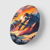 ピーク鮮やか：夕日の雪の山。 ラウンド壁時計 (傾斜)