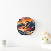 ピーク鮮やか：夕日の雪の山。 ラウンド壁時計 (ホーム)