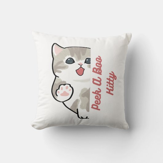 "ピーク・ア・ブー・キティ かわいい猫のスロー枕" クッション (正面)