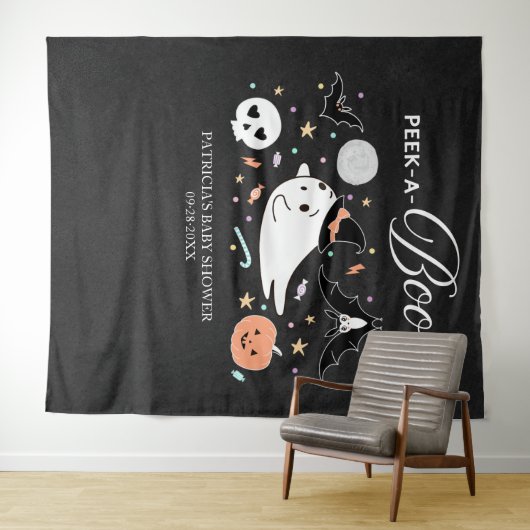 ピーク・ア・ブー ゴースト ハロウィン ベビーシャワー 背景 タペストリー (インサイチュ(横))
