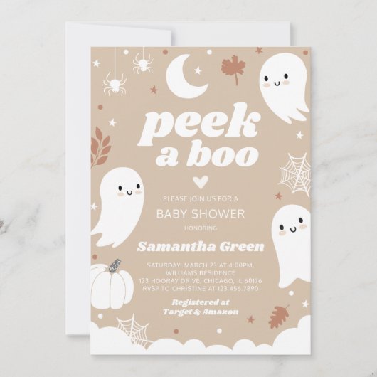 ピーク・ア・ブー ハロウィン ベビーシャワー 招待状 (正面)