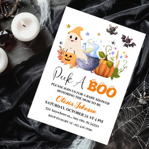 ピーク・ア・ブー   リトル・ゴースト ハロウィン ベイビー シャワー 招待状